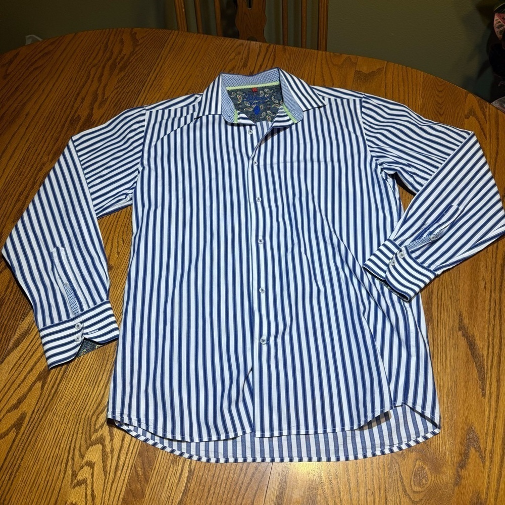 Luchiano Visconti Blue Striped Men's Shirt Size Large